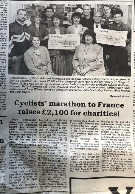 Chris (far right) rounds off his charity cycle ride to France