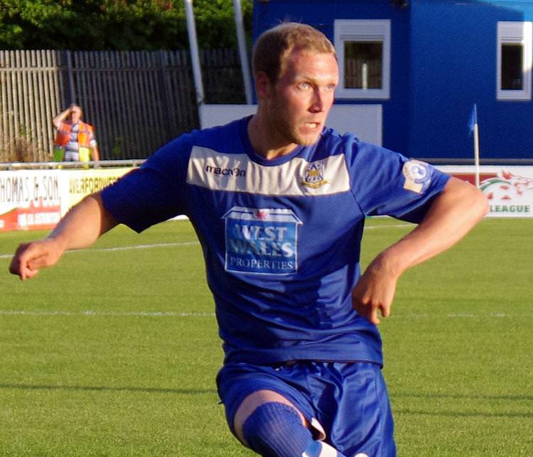 Christopher scores the Bluebirds’ first goal back in the Welsh Premier