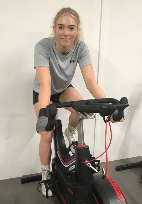 Ffion on her bike in training