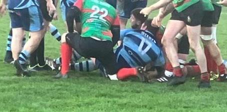 Ricky Guest try - but partially  hidden in the goal-line melee