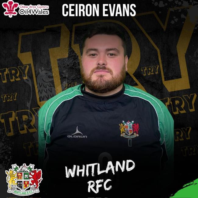 Ceiron Evans - strong display rewarded with a Whitland try Ceiron Evans - strong display rewarded with a Whitland try