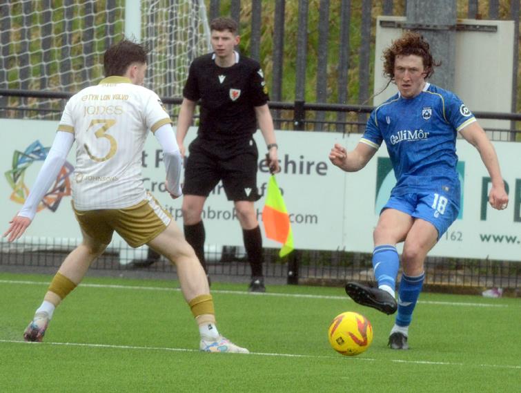 Haverfordwest County midfielder threads a pass infield. Picture Gordon Thomas