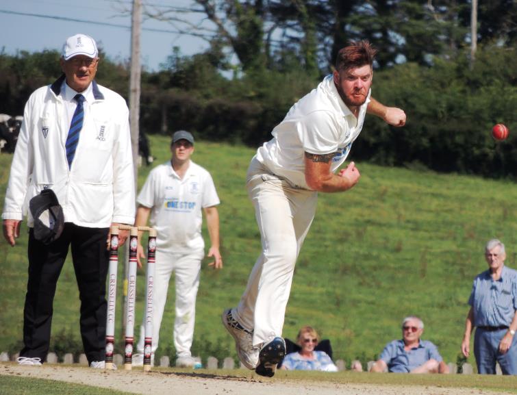 Adam James showing his force as a bowler