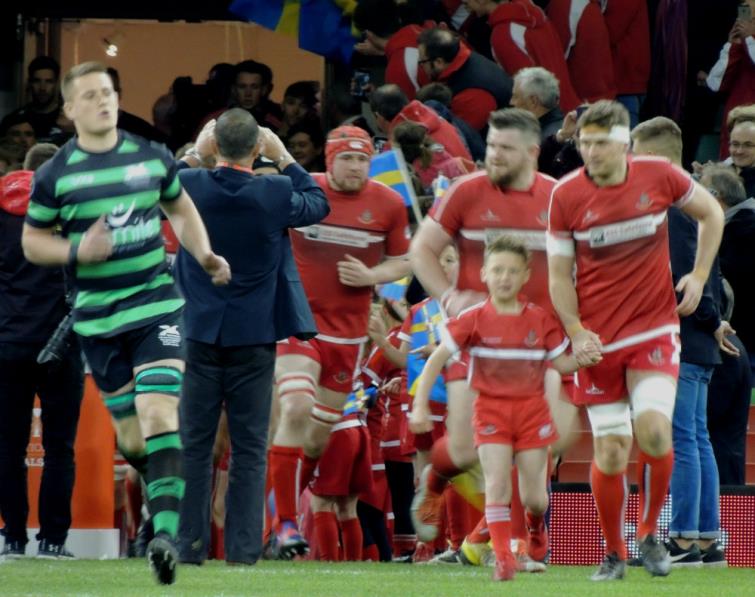 Pembroke RFC and Porthcawl walk out onto the Principality Stadium