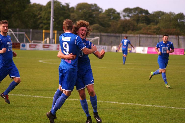 Greg Walters and Joe Leahy celebrate scoring