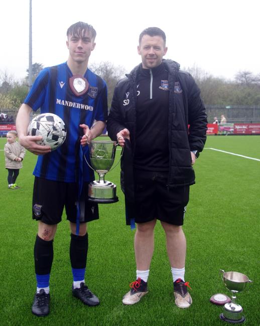 Man of the Match Liam Parks and winning manager Scott Davies