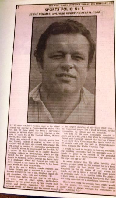The first Sports Folio article which appeared in the West Wales Guardian newspaper nearly 38 years ago