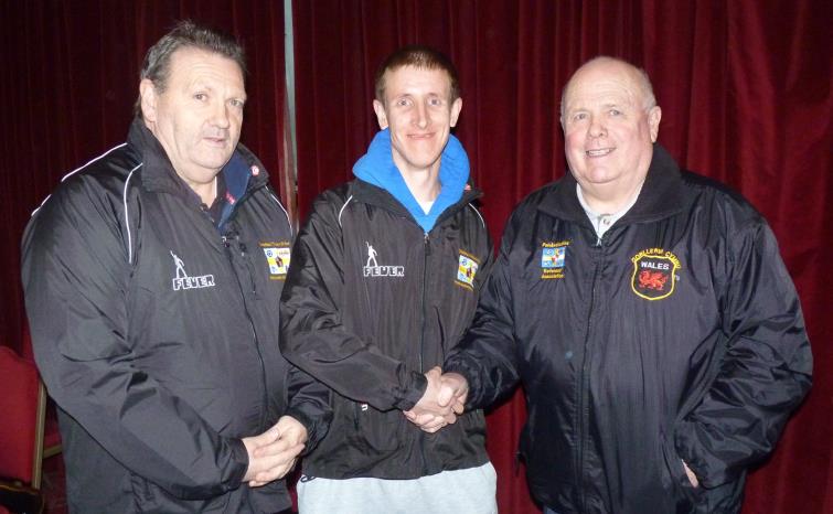 Refs Society chairman Chris Stapleton and president Danny Thomas with Gareth Elliott