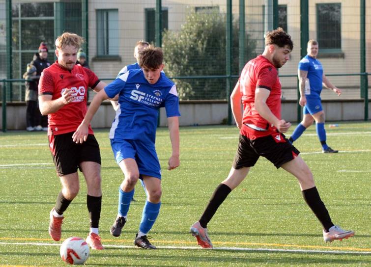 Bridge goal scorer Tomos Gwilliam spots a gap against The Robins . Picture Gordon Thomas